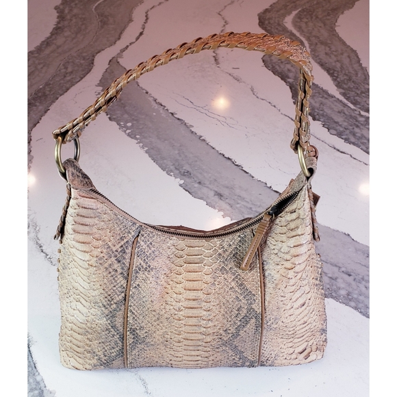 NEW Via Spiga Snake Embossed Textured Leather Hobo - Picture 7 of 15